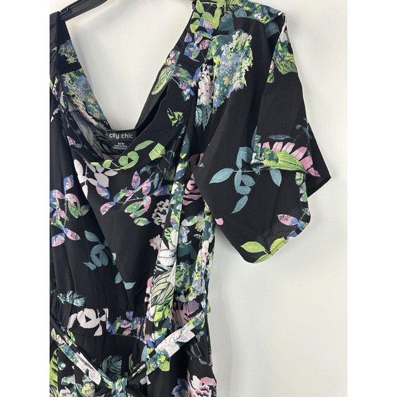 NWT City Chic Kalani Jumpsuit Tie Belt Black Blue Floral Pockets Plus Size M 18 - Picture 9 of 12